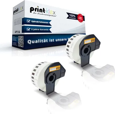 Produktbild von Print-Klex 2x Kompatible Etiketten-Rollen kompatibel mit Brother P-Touch DK-22210 P-Touch QL 580 Series QL 650TD QL 700 QL 710W QL 720NW DK22210 30,48m x 29mm Endlos Adress Etiketten Label Office Serie