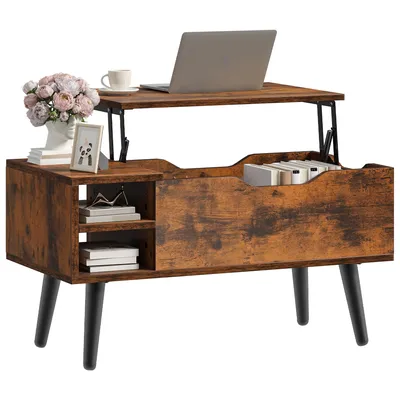 Produktbild von YITAHOME Couchtisch Beistelltisch Wohnzimmertisch, höhenverstellbar, mit Stauraum, 80x40x61,5 cm, Braun