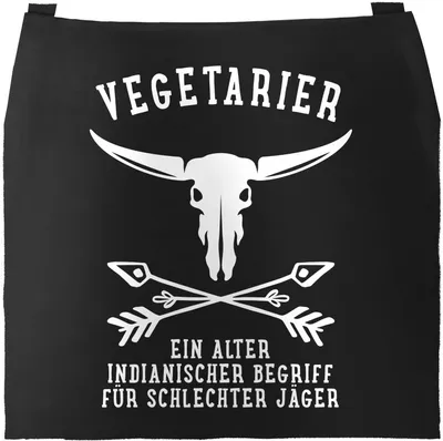 Produktbild von Grill-Schürze mit Spruch Vegetarier - Ein alter Indianischer Begriff für schlechter Jäger Baumwoll-Schürze Küchen-Schürze Moonworks® schwarz unisize