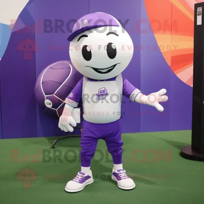 Immagine prodotto di Personaggio del costume della mascotte REDBROKOLY del pallone da calcio viola vestito con una maglietta da baseball e valigette