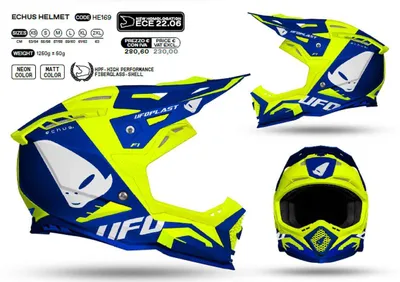 Immagine prodotto di Casco integrale UFO Echus XL blu/giallo fluo ECE 22R06 2024 per avventure fuoristrada