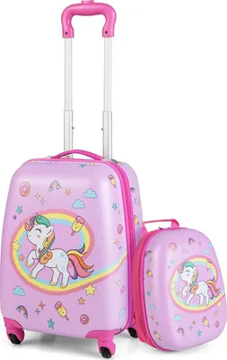 Produktbild von 2tlg. Kinderkoffer mit Rucksack, 16” + 12” Kinderkoffer Set , Kindertrolley Kindergepäck Handgepäck für Mädchen und Jungen, Reisegepäck Hartschalenkoffer (Pink)