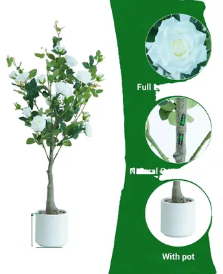 Image de Arbre de roses artificiel, design très réaliste, facile d'entretien, couleur blanche