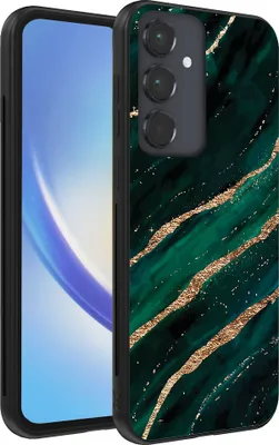 Productafbeelding van Smartphonica telefoonhoesje voor Samsung Galaxy A34 5G met marmerprint - TPU achterkant, marmerdesign - Groen, goud