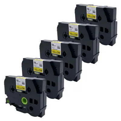 Produktbild von DULA Etikettenband - Kompatibel mit Brother P-Touch Tze-641 - 5 Stück - Schwarz auf gelb - 18mm x 8m