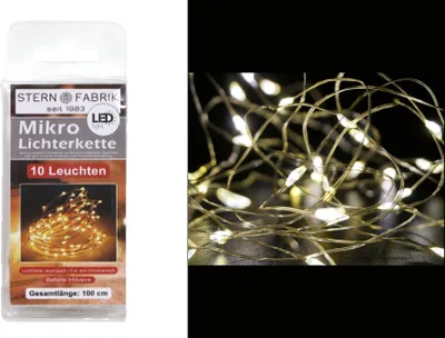 Produktbild von 10er Led Draht Lichterkette 1m lang inklusive Knopfzelle CR2032 Batterie warmweiß Led