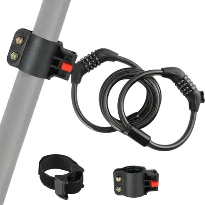 Immagine prodotto di Lucchetto per scooter elettrici e biciclette - Lucchetto a cavo - Combinazione a 4 cifre - Doppio cavo in acciaio - Antifurto - Lunghezza 125 cm - Nero