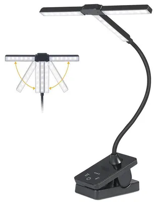 Produktbild von Klemmlampe LED mit Akku, 360° Schwanenhals Leselampe mit 4 Lichtfarben & 3 Helligkeitsstufen, USB-C aufladbar, für Notenpult, Bücher, Klavier & Büro