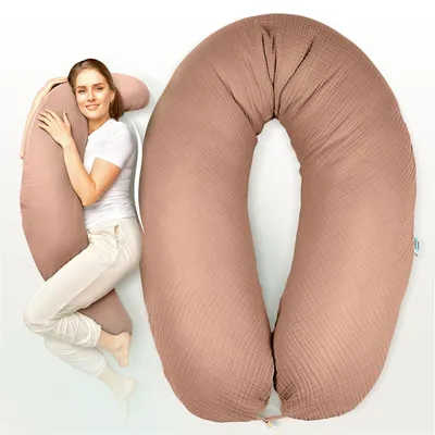 Produktbild von Stillkissen 190x30 XXL | Füllung Faserbällchen | Bezug 100% Baumwolle | Musselin  Mocca