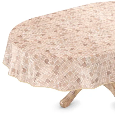 Tischdecke Wachstuch Gestreift Beige Robust Wasserabweisend Oval Breite 140 cm Länge 160, Hauptbild