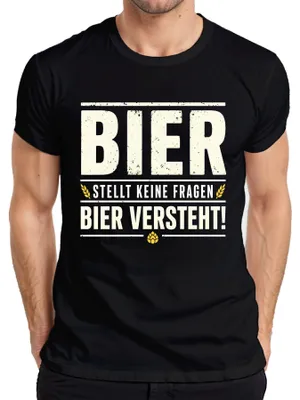 Productafbeelding van Bier stelt geen vragen. Grappig cadeau. Alcohol. Heren T-shirt, zwart, XXL
