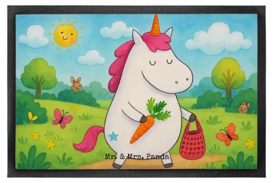 Produktbild von Mr. & Mrs. Panda Schmutzmatte Einhorn Vegan Design 50 x 75 cm - Weiß - Geschenk, Gesund Leben, Veganismus, essen, Türmatte, Unicorn, Fussmatte, Fußabtreter, Rohkost