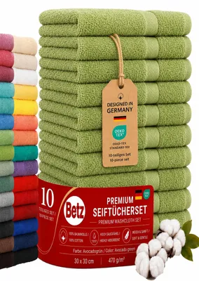 Produktbild von Betz Premium Seiftücher Set 10-teilig – 10× Seiftuch 30×30 cm, 100% Baumwolle 470 g/m², weich & saugstark, ® Farbe avocadogrün, KI-generiertes Bild
