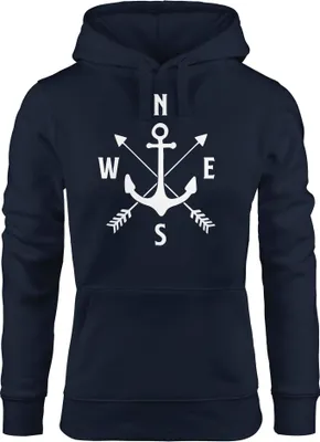 Produktbild von Kapuzen-Pullover Damen Anker Kompass Arrows Hoodie Moonworks® navy S