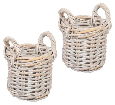 Produktbild von 2er Set Natur-Rattankorb BAKUL rund White-Wash ca. 20cm