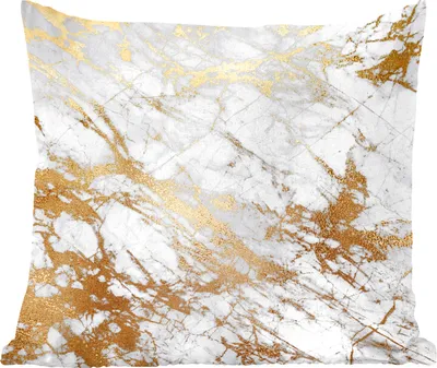 Produktbild von MuchoWow® Zierkissen Sofakissen Wohnzimmer Dekokissen 50x50 cm Marmor - Gold - Weiß - Komfort - Sofakissen