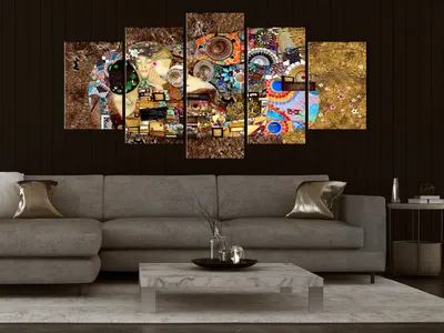 Produktbild von Akustikbild Gustav Klimt 200x100 cm Bilder Akustikschaum Hochleistungsschallabsorber Schallschutz Leinwand 5 tlg Wandbild Raumakustik Schalldämmung l-A-0060-b-m