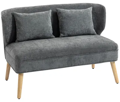 Produktbild von HOMCOM Sofa 2 Sitzer kleine 117 cm Couch mit Flügelrücken, 2 Wurfkissen, Grau