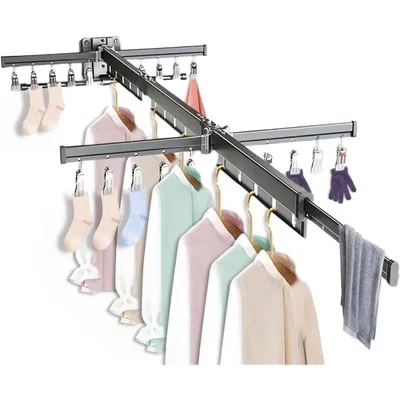 Produktbild von Wäscheständer Wandmontage Klappbar, Wäscheständer Wand Ausziehbar Kleiderstange mit 20 Haken, Andwäschetrockner Ausziehbar für Wandmontage