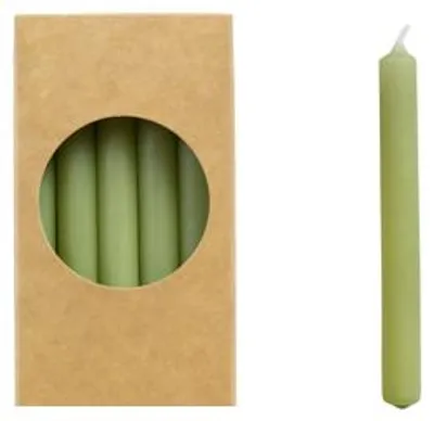Obrázek produktu pro Rustikální svíčky v pastelově zelené barvě – rozměry 1,2 x 10 cm – balení 20 kusů