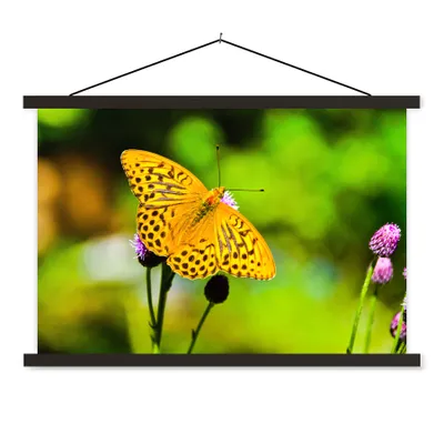 Produktbild von MuchoWow® Textilposter Schmetterling - Tiger - Blume 90x60 cm mit schwarzem Rahmen - Aufhängungssatz