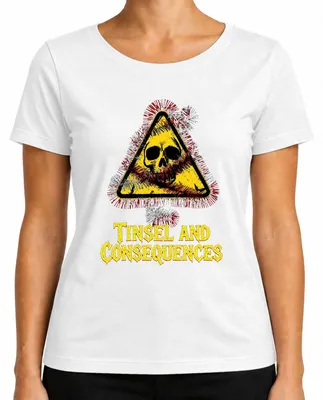 Produktbild von Tinsel and Consequences Totenkopf Lametta Warnschild Skull Gefahr Damen T-Shirt, Weiß, 3XL