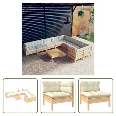 Produktbild von The Living Store 10-tlg. Garten-Lounge-Set mit Creme Kissen Kiefernholz
