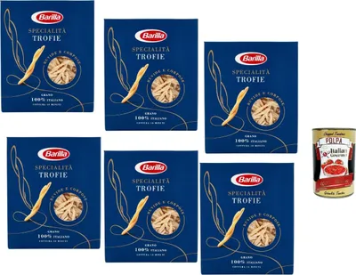 Produktbild von Barilla Trofie Specialità 6×500 g – ligurische Spiralnudeln aus 100% Hartweizengrieß, bronzeraue Oberfläche, al dente in 10 Min, Vorratspack + Italian Gourmet polpa