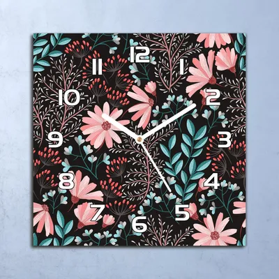 Produktbild von Deko Glasuhr Wanduhr 30x30 Böhmische Blumen Quarz Küchenuhr Bürouhr