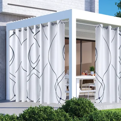 Produktbild von Outdoor Vorhang B254XH244cm Extra Breit Gestreift Gardinen mit Ösen,Wetterfest Outdoor-Verdunklungs Vorhänge 1 Stück für Garten Terrasse Pavillon Veranda Balkon Outdoor Deko