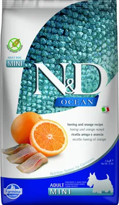 Produktbild von Farmina Pet Food N&D Ocean Herring & Orange, Adult, Klein (5-10 kg), Hering, 2,5 kg