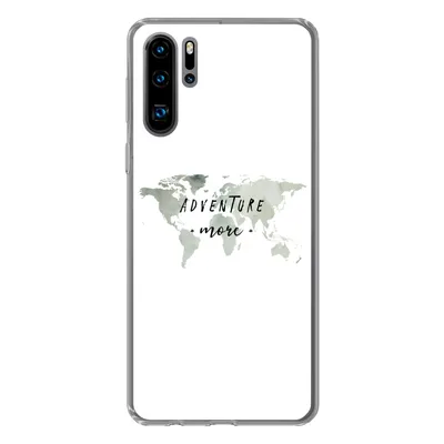 Produktbild von MuchoWow® Handyhülle Schutzhülle Hülle für Huawei P30 Pro Weltkarte - Grau - Zitate Silikon Softcase Handy Hülle - Schutzdeckel