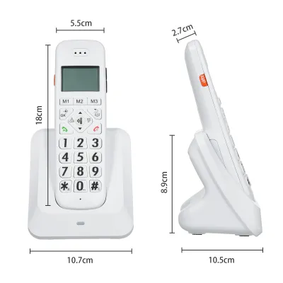 Obrázek produktu pro Bisofice Rozšiřitelný bezdrátový telefon s 1,8palcovým LCD displejem s 3 řádky Podpora připojení 5 sluchátek 13 klávesových zkratek Blokování hovorů Hands-free hovory Interkom Funkce konferenčního hovoru Ztlumení hovoru 16 jazyků s velkými tlačítky pro kancelář podnikání domácnost rodinu