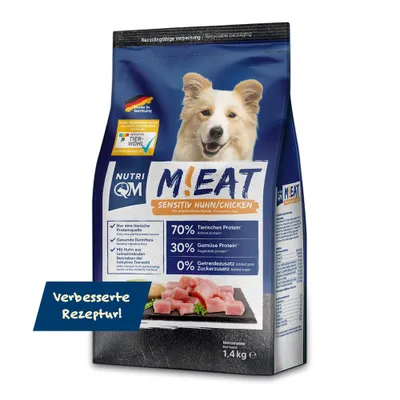 A bag of dog food with a picture of a dog on it.