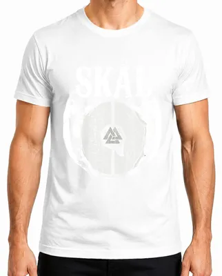 Immagine prodotto di Maglietta da uomo, colore bianco, taglia S, con scritta "Skål Wikinger Trinkfest Nordisch Valknut Runen Mittelalter Schild"