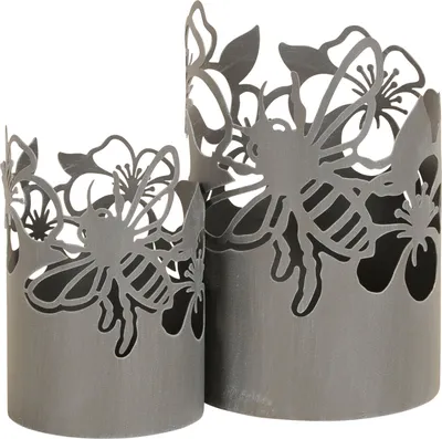 Produktbild von 2er Set Windlicht Blumen H32cm Grau Garten Laterne Kerzenhalter Garten Deko