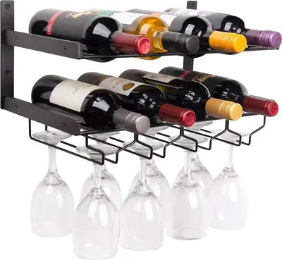 Image de Casier à vin en métal moderne - Casier à vin avec porte verre à vin - 2 niveaux - 8 bouteilles - 26,5 x 45 cm