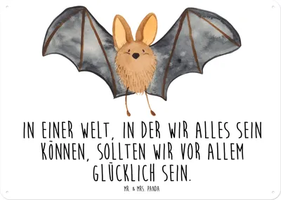Produktbild von Mr. & Mrs. Panda Schild Fledermaus Flügel DIN A5 - Weiß - Geschenk, Magnetschild, Retro Blechschild, Wandbild, Türschild, Lustige Sprüche, tafel