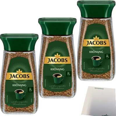 Produktbild von Jacobs Krönung löslicher Kaffee Instantkaffee 3er Pack (3x100g Glas) + usy Block