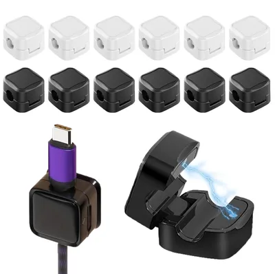 12er-Set Magnetische Kabelclips, selbstklebend, schwarz & weiß