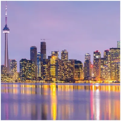 Produktbild von Wallario Premium Glasbild, freischwebende Optik, kräftige Farben, Größe 30 x 30 cm Motiv Toronto Skyline - Kanada am Abend