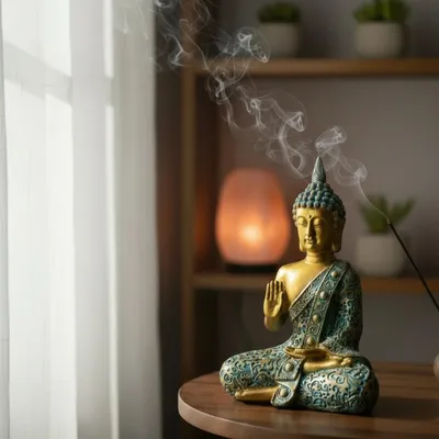 Produktbild von Buddha Skulptur Zenharmony Gold Tuerkis Polyresin 14cm