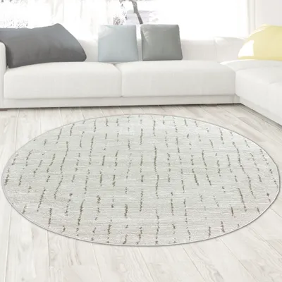 Zdjęcie produktu dla Dywan do salonu sypialnia miękki nietoksyczny kremowy z beżowo-brązowym wzorem Rozmiar - 120 cm okrągły