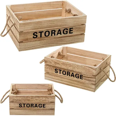 3er-Set Aufbewahrungsboxen aus Naturholz, 35x25x15 cm