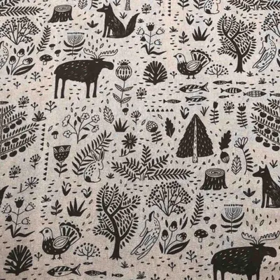 Leinenstoff 100x280 cm, Tiermotiv, Schwarz-Beige, 1 Meter