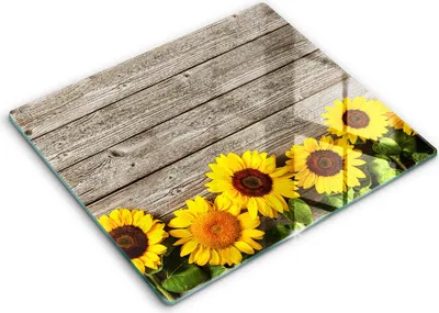 Zdjęcie produktu dla Deska kuchenna – 60 cm x 52 cm - Szklana deska do krojenia - Szkło hartowane – Antypoślizgowa - Słoneczniki Na Deskach