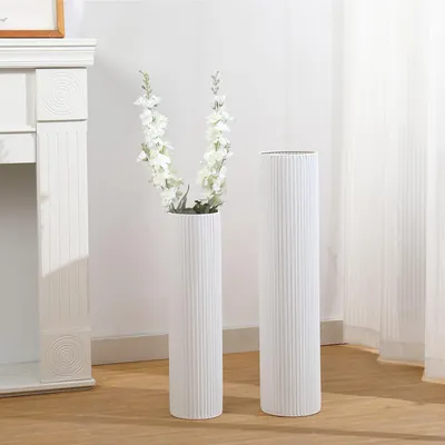 Image de Ensemble de vases pour sols, 2 grands vases en métal blanc, 50 cm, pour intérieur