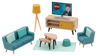 Produktbild von Playtive Puppenhaus Zubehör Möbel Aus Echtholz  Wohnzimmer