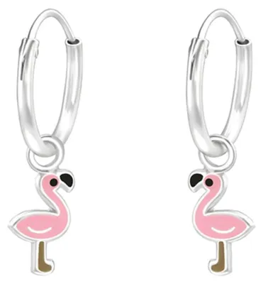 Produktbild von Kinder Creolen mit Anhänger: Ohrringe Silber 925 „Flamingo“