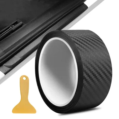 Obrázek produktu pro Karbonová fólie 3D, samolepicí, černá, 5 cm x 5 m, pro ochranu prahových lišt, voděodolná, odolná proti poškrábání